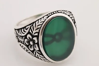 Turkish Style Handmade Jewelry Oval Dark Emerald 925 Sterling Silver Men's Ring • £67.56