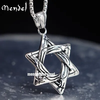 MENDEL Mens Stainless Steel Israel Jewish 6 Point Star Of David Pendant Necklace • $11.99