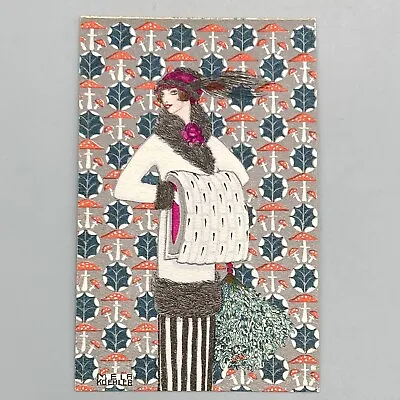 Antique MELA KOEHLER Xmas Wallpaper Lady Fashion ARTIST POSTCARD BKW 3090-1 NrM • $128