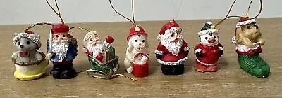 Vintage Lot Of 7 Miniature Mini Resin Christmas Tree Ornaments 3/4  • $15