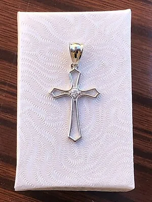 Mens Cz Silver Cross Pendant 925 Sterling Silver Open Cross 27mm(1.06 ) /38mm • $27.98