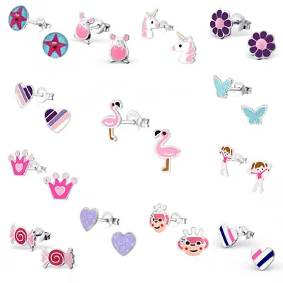 925 Sterling Silver Earrings Studs Girls Kids Flamingo Unicorn Heart Flower Star • £5.45