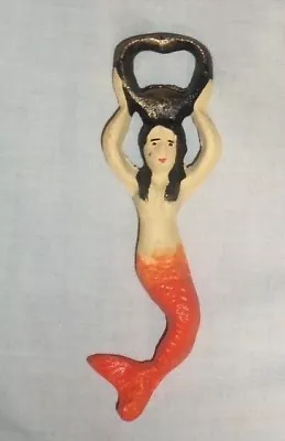 Cast Iron Mermaid 6 1/2  Long Cast Iron Bottle Opener Rustic Hand Painted Finish • $2.79