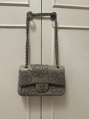 Authentic Chanel Mini Flap Bag Grey With Carmelia Beaded Detail • £2850