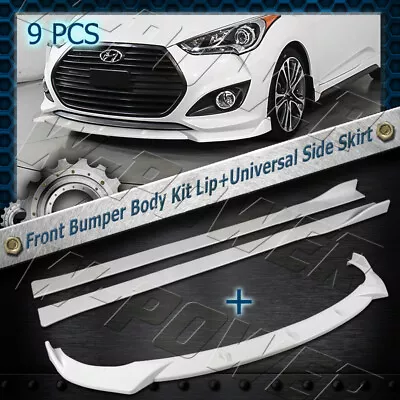 Painted White For 13-17 Hyundai Veloster Turbo Front Bumper Lip + Side Skirt 9PC • $123.41