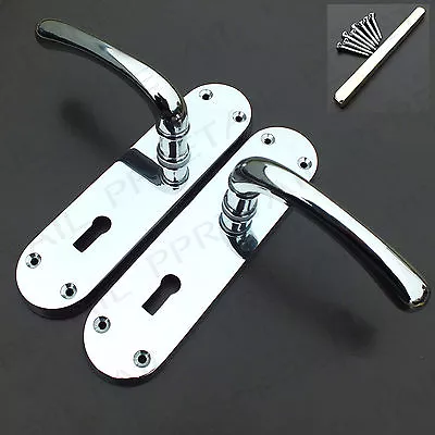 QUALITY POLISHED CHROME ROSA DOOR HANDLE SET LATCH/BATHROOM/LOCK Modern Stylish • £5.22