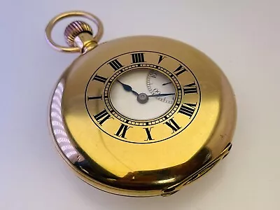 Antique 18ct Yellow Gold 1910 Half Hunter Pocket Watch Blue Roman Numerals Hands • £4500