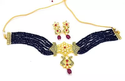 Indian Gold Plated Choker Necklace Wedding Jewelry Set For Women • $15.87