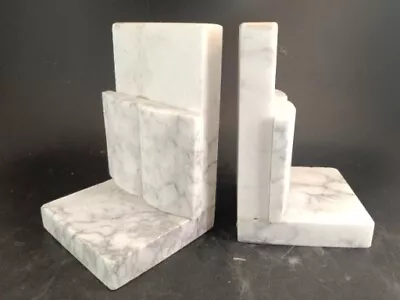 Hand-Carved 1960s Italian Carrara Marble Bookends MCM #5888       OBO • $125