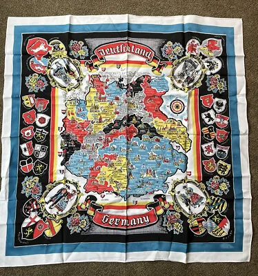 Vintage Colorful Germany Deutschland Map Souvenir Square Scarf Wall Hanging 30” • $12.59