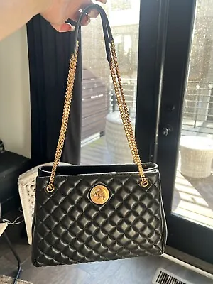 Versace MEDUSA Black Quilted Nappa Leather Designer Gold Chain Shoulder Tote Bag • $1650