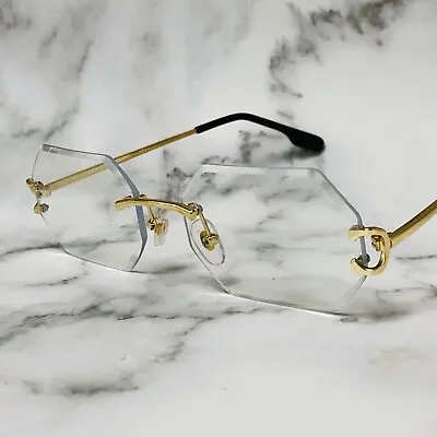 Clear Lens Gold Rimless Glasses Eyeglasses Small Sophisticated Shades Sunglasses • $13.99