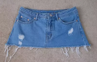 Denim Micro Mini Skirt DIVIDED Distressed Ultra Soft Altered Size 4 28 X 9  • $15