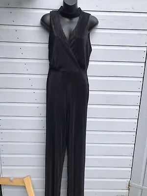 £13 • Buy Ladies New Look Black Gold & Silver Shimmer Wide Leg Jumpsuit Size 10