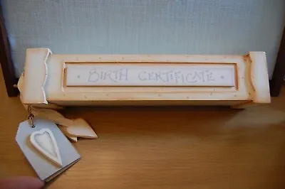 East Of India - Birth Certificate Holder - Wooden - New Baby - Christening • £17