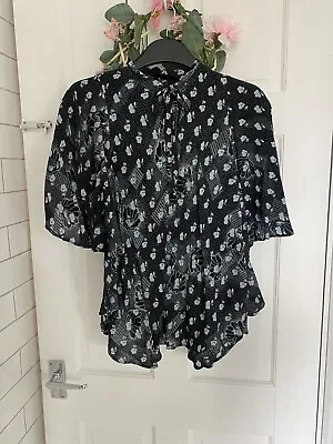 VINTAGE YOU & ME BLACK DITSY PRINT BLOUSE 20 Inch Across Chest • £2