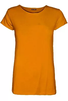 Womens Cap Short Sleeve Round Scoop Neck Plain T-shirt Fitted Tee Top Uk 8-26 • £4.99