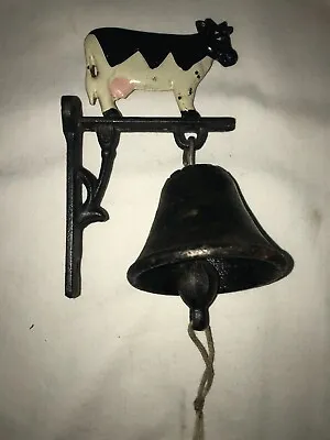 Vintage CAST IRON 3D Painted DAIRY COW Figurine WALL MOUNT Dinner BELL 5  Tall • $27.50