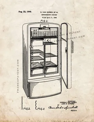 Refrigerator Patent Print Old Look • $29.95