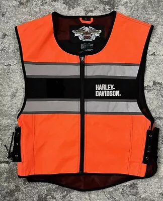 Harley Davidson Hi Visibility Black Orange Reflective Safety Vest Men’s Size S-L • $49.95