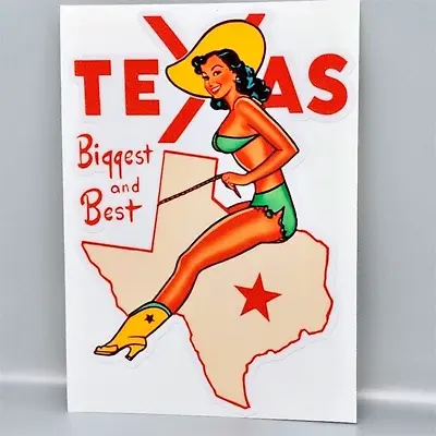 Texas Cowgirl Pinup Vintage Style Travel Decal Vinyl Sticker Luggage Label • $4.69