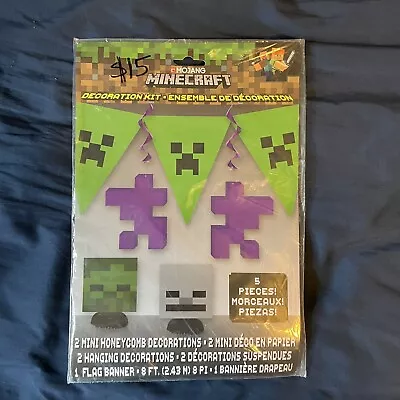 Decorating Kit Minecraft Creeper Skeleton Party 5 Pc Set 96  X 11  - NEW SEALED • $11.99