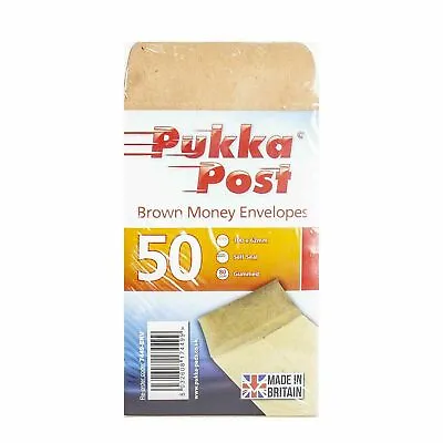 Pukka Post 50x Small Brown Self Seal Lunch Dinner Petty Cash Money/coin Envelops • £3.89