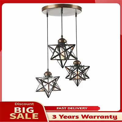 Moravian Star Glass Pendant Chandelier Light Modern Ceiling Fixture Lamp 3-Light • $83.60