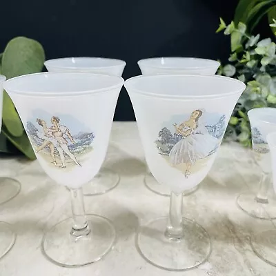 Vintage Rare Frosted Stemmed Glass Goblets Set Of 12 Ballet Ballerina Dancer • $124.99