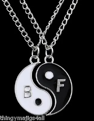 Black & White Chinese Yin Yang Best Friends Forever Pendant Necklace Ying 2 Part • £4.19