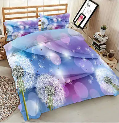 Purple Dandelion 3D Printing Duvet Quilt Doona Covers Pillow Case Bedding Sets • £123.45