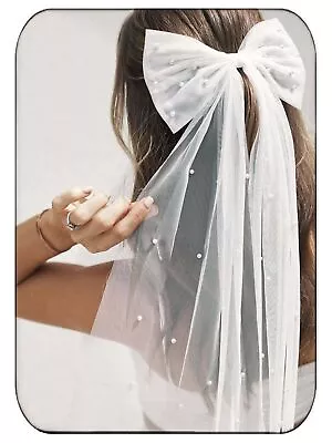 Wedding Bow-Knot Veil White Pearl Hair Clip Tulle Bridal Short Veils Bachelor... • $24.01