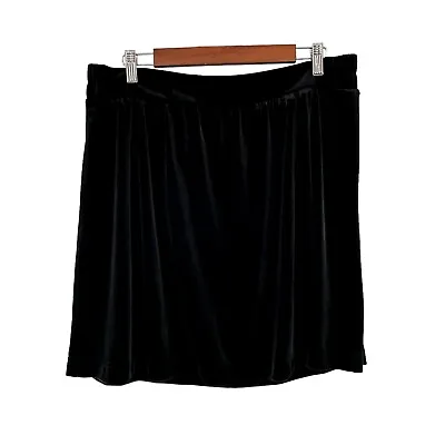 Ann Taylor Loft Lined Skirt Black Velvet Soft Large Stretch Mini Elastic Holiday • $19.97