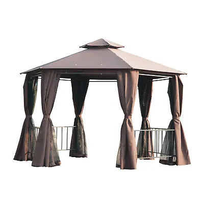 Outsunny 3 X 3(m) Gazebo Canopy 2 Tier Patio Shelter Steel For Garden Brown • £269.99