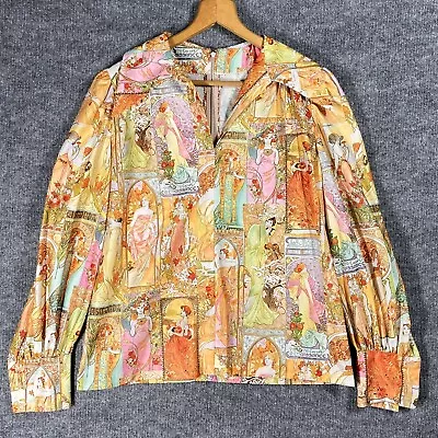 VINTAGE 60s 70s Alphonse Mucha Novelty Print Shirt Medium Dagger Disco Hippie • $194.48