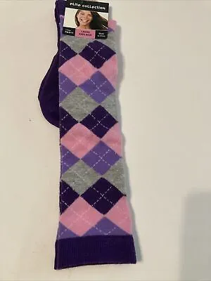 Ladies Vintage Argyle Knee High Socks Pink/purple/ Gray Sock Size 9-11 • $6.99