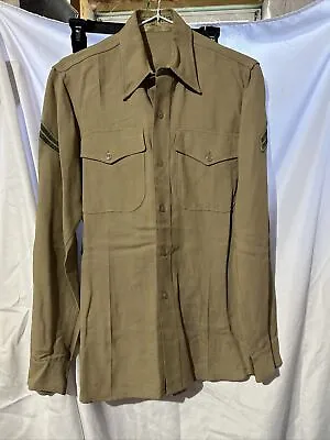 WW2 USMC US Marine Corps Dress Uniform Wool Shirt W/ Chevrons NAMED • $89.99