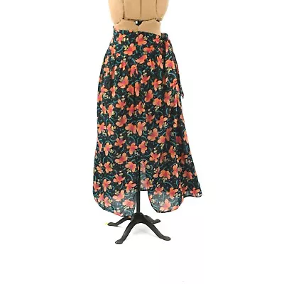 Vintage 70s Oleg Cassini Mare Moda Sheer Gauze Cotton Tropical Floral Tie Skirt • $40