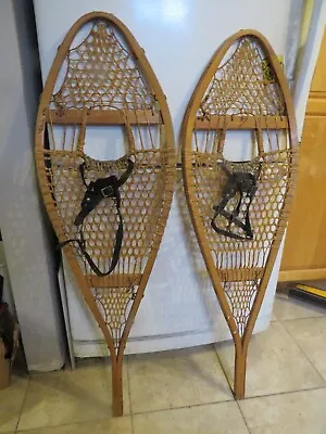 Vintage Wooden Snowshoes Size   43 `` Long By  14` Wide  Nice   (3799 • $59.99