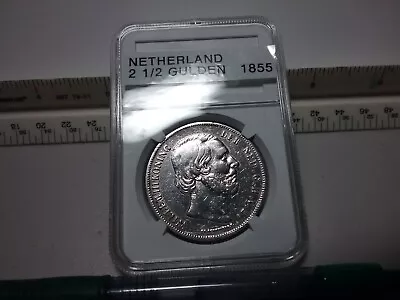 1855 Netherland 2 1/2 Gulden Silver Crown • $58