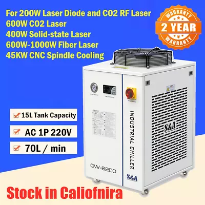 $1899.74 • Buy CW-6200 Industrial Water Chiller For 600W-1000W Fiber Laser, 5100W Cool Capacity