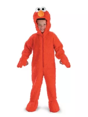 Sesame Street Toddler Boys Plush Red Elmo Costume Faux Fur Hooded Jumpsuit 2T • $36.99