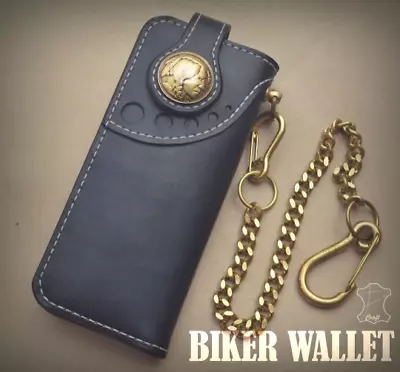 Custom Leather Biker Wallet Chain Handmade Leather Wallet Bifold Wallet Gift X85 • $219.99