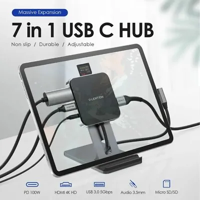 USB C Hub With 4K HDMI PD Charging SD Micro SD Reader USB 3.0 3.5mm Jack Tab S4 • $44.49