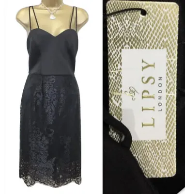 £29.99 • Buy Lipsy Pencil Dress 12 Black Crochet Lace Hem Party Evening Occasion Bodycon UK