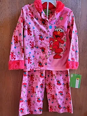 NWT Size 4T Sesame Street Elmo Christmas Lights 2pc Flannel Pink Pajama Set New • $17.99