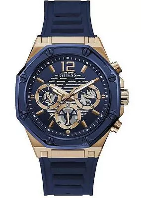 Men's Guess Blue Multifunction Steel Case Silicone Strap Watch GW0263G2 • $115