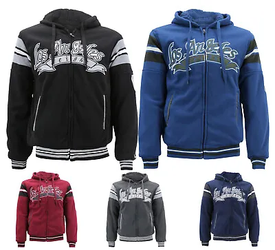 Men's Los Angeles Sherpa Lined  Athletic  Sports Fleece Zip Up LA Hoodie Jacket • $38.84