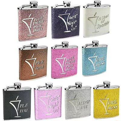 £6.99 • Buy Beautiful Ladies 6oz Hip Flask Stainless Steel Various Glitter Design Or Funnel 