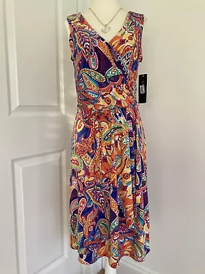 NWT $169 RALPH LAUREN Faux Wrap Bright Paisley Stretch Jersey Dress! S • $59.95